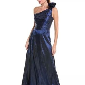 Rene Ruiz One Shoulder Taffeta Gown Size 16 Navy Blue Evening Gown